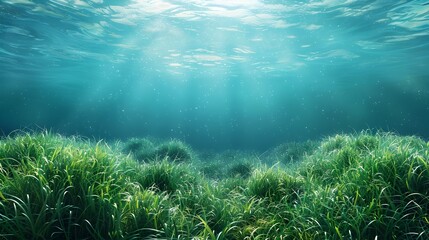 Sticker - Serene Underwater Landscape with Verdant Seagrass and Gentle Currents