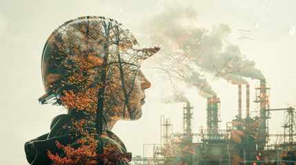 Wall Mural - The Conflict and Harmony of Industry and Nature through Double Exposure