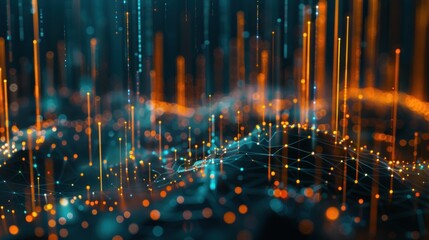 Poster - Smart city and abstract dot point connect with gradient line and aesthetic Intricate wave line design , big data connection technology concept AI generated