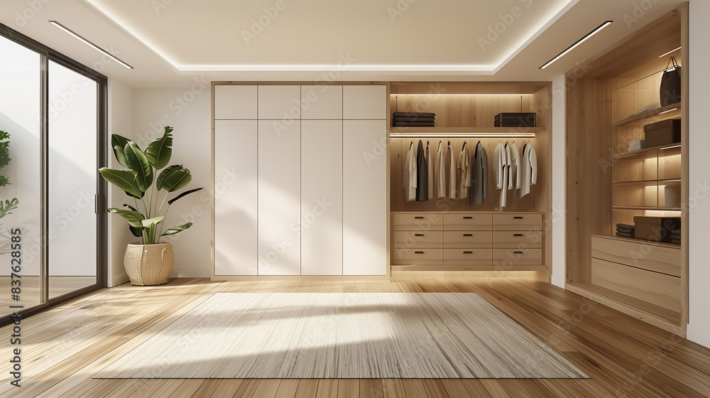 Minimal Dressing room and walk in closet with a white wardrobe Stock ...