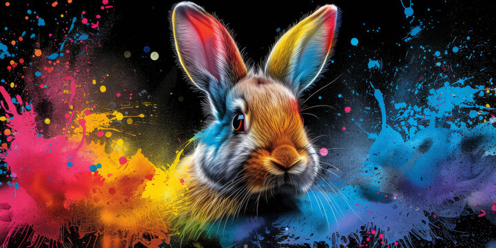 rabbit in neon colors in a pop art style
