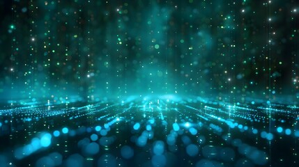 Wall Mural - glowing digital rain creates futuristic backdrop for tech product showcase