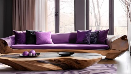 Wall Mural - Luxury modern living room sofa crafted from solid wood tree trunk. Concept Furniture, Living Room, Sofa, Luxury, Modern