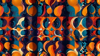 Wall Mural - Vector seamless colorful pattern in retro style. 70s colorful background Generative AI 