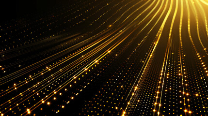 Wall Mural - abstract gold light glow dot line black empty black background.