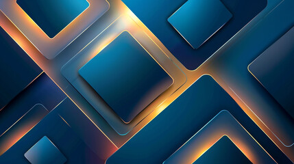 Wall Mural - 3d square abstract geometric background with neon gradient light glowing. Modern blue or gold gradient square overlapped pattern on background