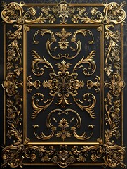 Poster - Luxurious Golden Frame with Intricate Floral Patterns for Formal Portrait or Premium Background