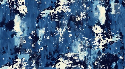 Hand-drawn seamless pattern depicting acid wash denim textures with high-contrast details, creating a bold and edgy design