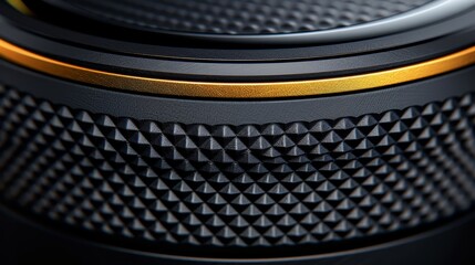  A close-up of a black and gold object with a circular feature in its center and another circular object situated at its core