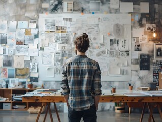 Poster - Designers Brainstorming and Sketching Ideas in Creative Workspace with Whiteboard