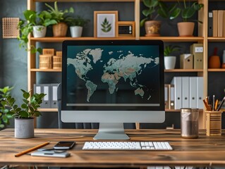 Poster - professional workspace setup with desktop computer office supplies and motivational quotes