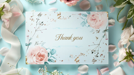 Wall Mural - An elegant thank you card adorned with a delicate floral design, framing the words 