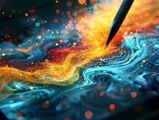 Poster - Vibrant Digital Art Showcasing Modern Creative Technology and Fluid Energetic Motions