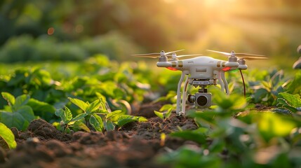Poster - smart agricultural drone monitoring crop health and soil conditions in lush green field