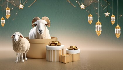 deer in the meadow, goats on the meadow, herd of sheep on a farm, flock of sheep in the mountains, bear in the winter, Eid al adha mubarak islamic festival illustration background and eid sale 