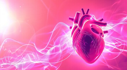 Wall Mural - AI generated illustration of a close-up of a human heart on a vibrant purple backdrop