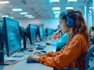 Aufkleber - university students in computer lab engaged in coding and software development