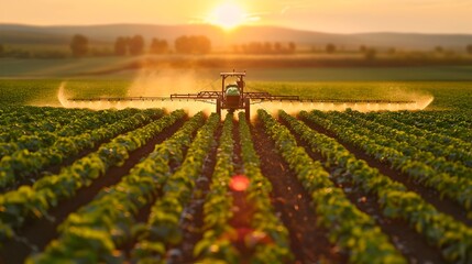 Poster - Agricultural Drone Spraying Crops in Vast Farmland with Detailed Machinery and Plants