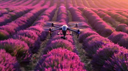 Canvas Print - Drone s Enchanting Perspective of a Lavender Hued Countryside Landscape