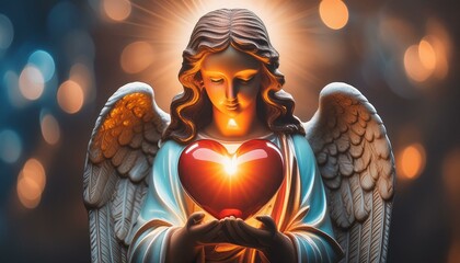 Sacred Heart of Jesus with angels, ethereal colors, reverent and adoring angels.