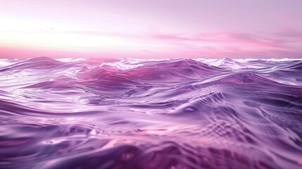 Wall Mural - A mesmerizing ocean scene with soft purple and pink waves gently rippling under a pastel horizon, creating a serene and abstract water decor art canvas.