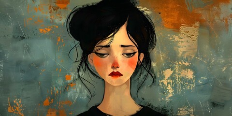 Wall Mural - Sad Girl Portrait Illustration Art