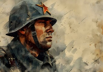 Soviet Soldier Watercolor Painting Portrait