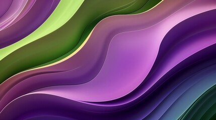 Wall Mural - A high-definition image of wallpaper with smooth, wavy shapes in a gradient of rich colors, transitioning from royal purple to vibrant green, creating a regal and luxurious appearance.