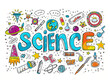 © Manzoor - A doodle of the word ' science' surrounded by various icons and symbols representing different fields like physics, biology, geFairytale cartoon