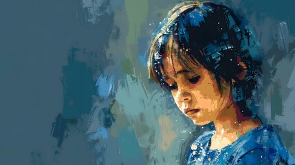 Wall Mural - Painting of a Young Girl with a Sad Expression