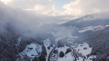 Wall Mural - Drone Aerial Flight Over Majestic Mountain Peaks Dolomites, Italy