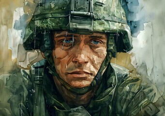 Canvas Print - Portrait of a soldier in watercolor