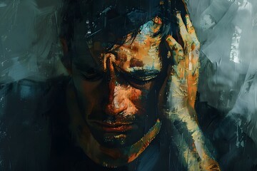 Wall Mural - Close Up Portrait of a Man with Sad Expression