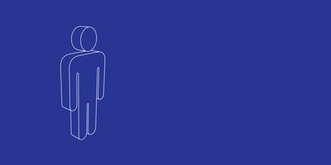 Poster - The outline of a large man symbol made of white lines on the left. 3D view of the object in perspective. Vector illustration on indigo background