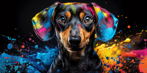 Dachshund in neon colors in a pop art style
