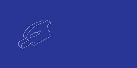 Poster - The outline of a large sanding machine symbol made of white lines on the left. 3D view of the object in perspective. Vector illustration on indigo background