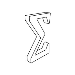 Poster - The outline of a large sigma symbol is made with black lines. 3D view of the object in perspective. Vector illustration on white background