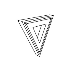 Poster - The outline of a large give way sign is made with black lines. 3D view of the object in perspective. Vector illustration on white background