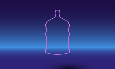 Poster - Neon a large bottle of water symbol on a gradient blue background. The isolated symbol is located in the bottom center. Gradient blue with light blue skyline