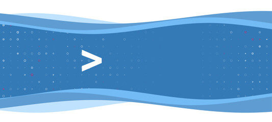 Poster - Blue wavy banner with a white greater symbol on the left. On the background there are small white shapes, some are highlighted in red. There is an empty space for text on the right side