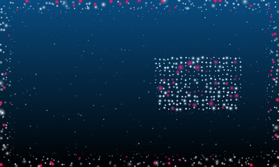 Wall Mural - On the right is the chest symbol filled with white dots. Pointillism style. Abstract futuristic frame of dots and circles. Some dots is pink. Vector illustration on blue background with stars