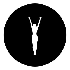 Poster - A woman stretches symbol in the center. Isolated white symbol in black circle. Illustration on transparent background