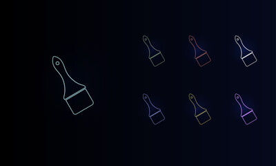 Poster - A set of neon paint brush symbols. Set of different color symbols, faint neon glow. Vector illustration on black background