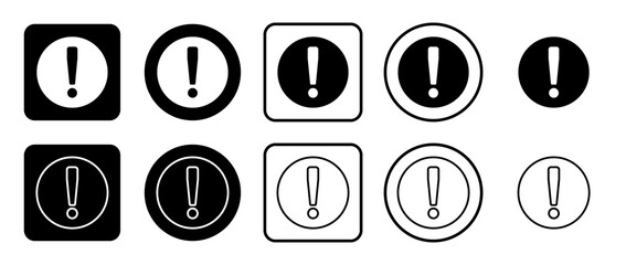 Poster - Icon set of attention symbol. Filled, outline, black and white icons set, flat style.  Illustration on transparent background