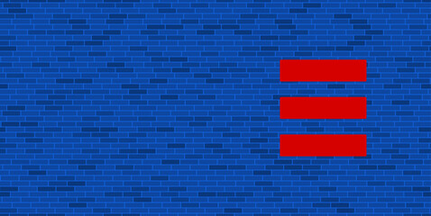 Poster - Blue Brick Wall with large red identity symbol. The symbol is located on the right, on the left there is empty space for your content. Vector illustration on blue background
