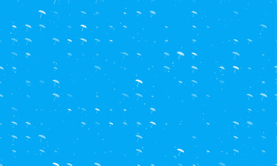 Poster - Seamless background pattern of evenly spaced white umbrella symbols of different sizes and opacity. Vector illustration on light blue background with stars