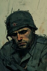 Wall Mural - Portrait of a soldier wearing a military helmet