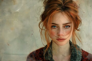 Wall Mural - Portrait of a young woman with red hair and freckles