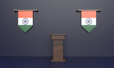 Wall Mural - India flag republic independence day podium wooden blue color background wallpaper indian country national 15 fifteen day august government banner festival freedom commonwealth 26 travel pride politic