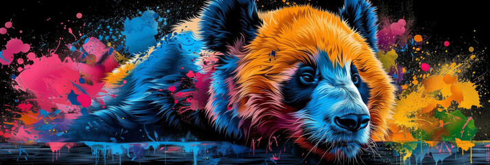 panda in neon colors in a pop art style